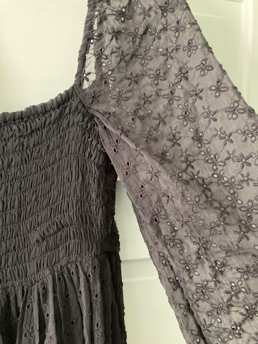 Free People Malian Maxi X-Small Black Embroidered Eyelet Cottagecore Peasant - Picture 8 of 9